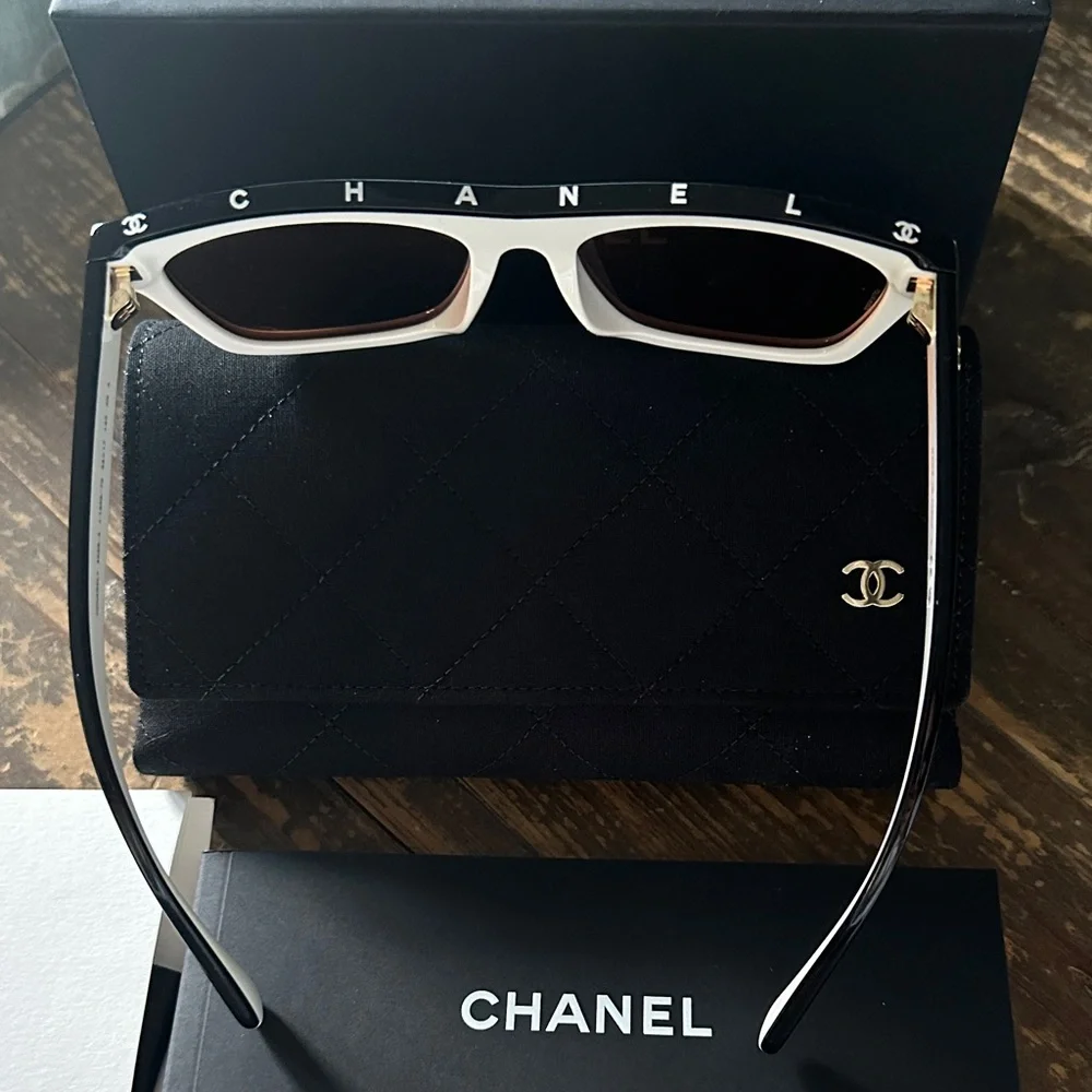 CHANEL White Frame Sunglasses with Brown Lenses - Women's Designer Shades